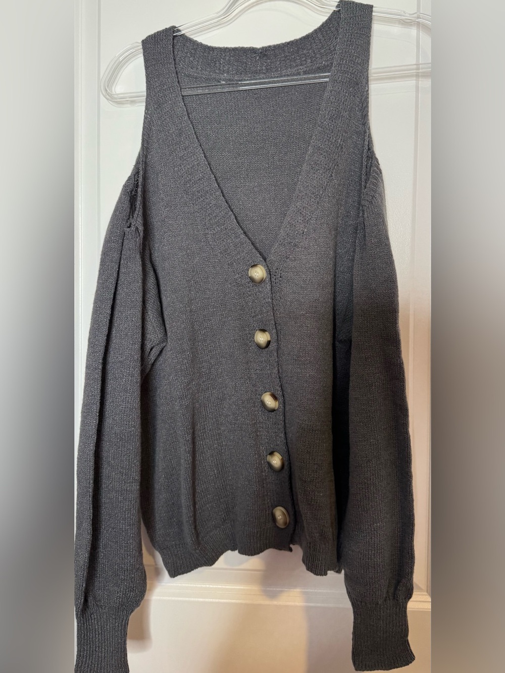 SHEIN Charcoal Gray Cold-Shoulder Button Cardigan blouse size small
